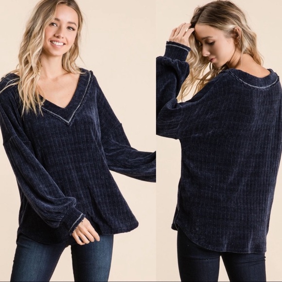 OH SO SOFT CHENILLE KNIT SWEATER-NAVY - Picture 4 of 4